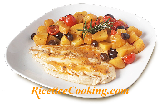 Filetti di orata alla mediterranea in padella